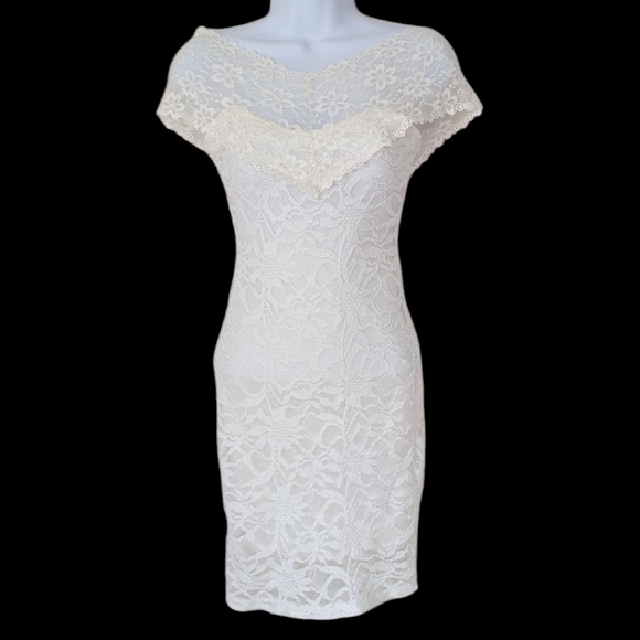 Pauln KC White Lace Off Shoulder Mini Dress Size Extra Small - Picture 1 of 7